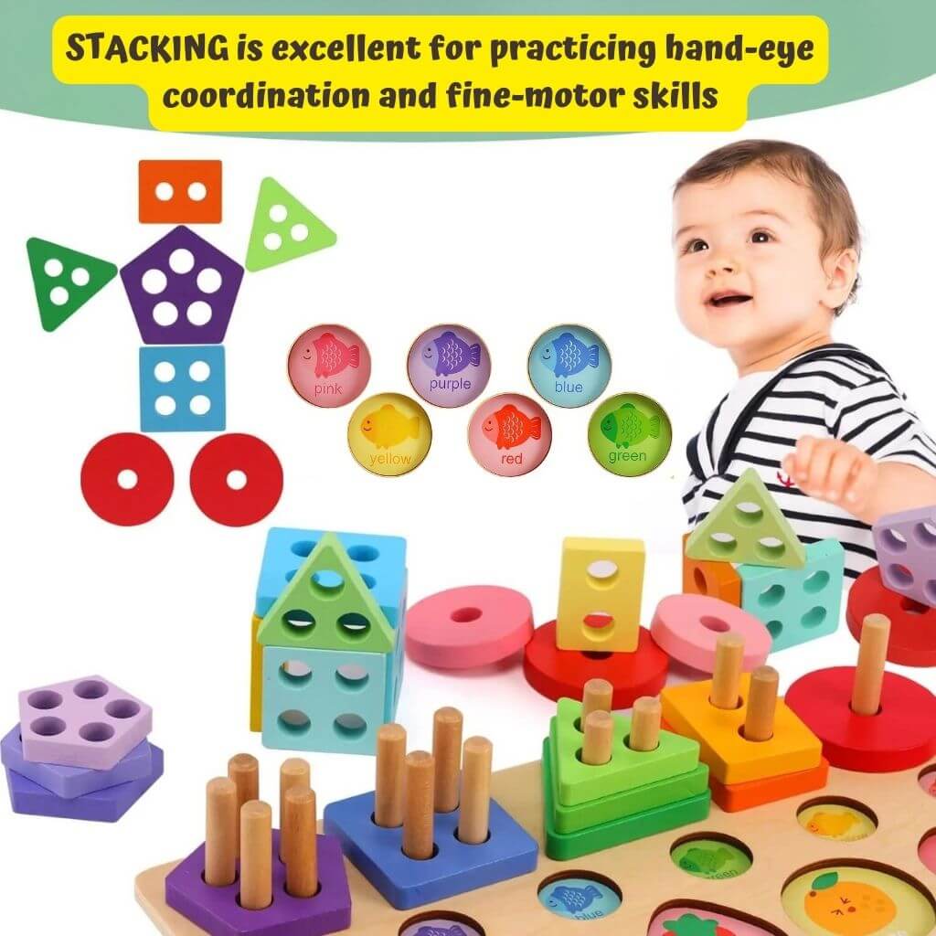 3-in-1 Montessori Style Wooden Stacking Toy - Image 4