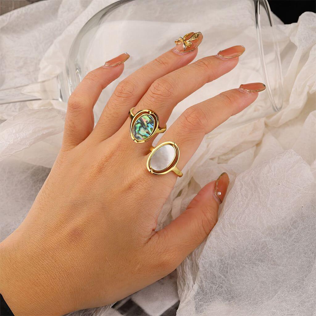 Abalone Double Sided Rotating Ring Gold Plated 925 Silver - Image 2