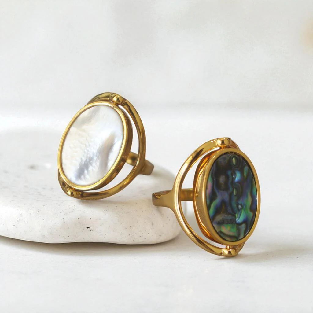 Abalone Double Sided Rotating Ring Gold Plated 925 Silver - Image 5