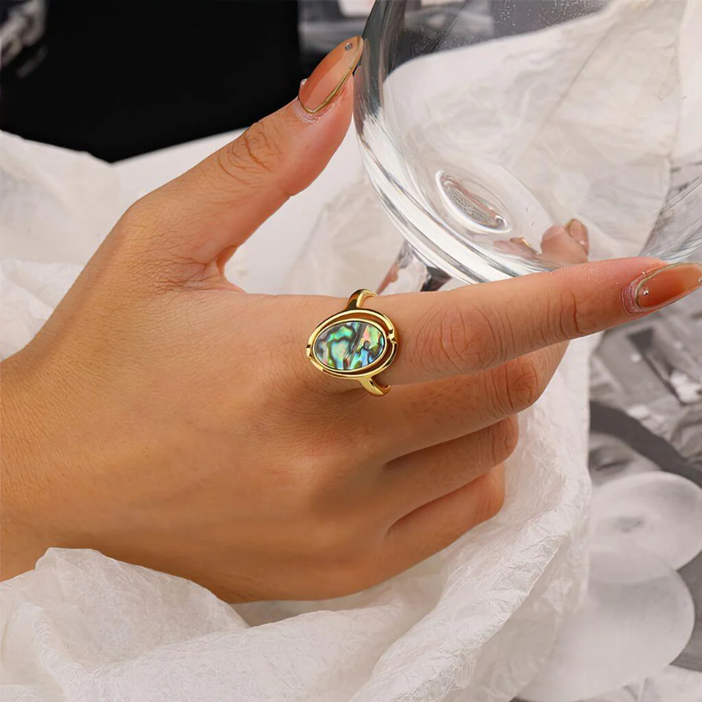 Abalone Double Sided Rotating Ring Gold Plated 925 Silver - Image 7
