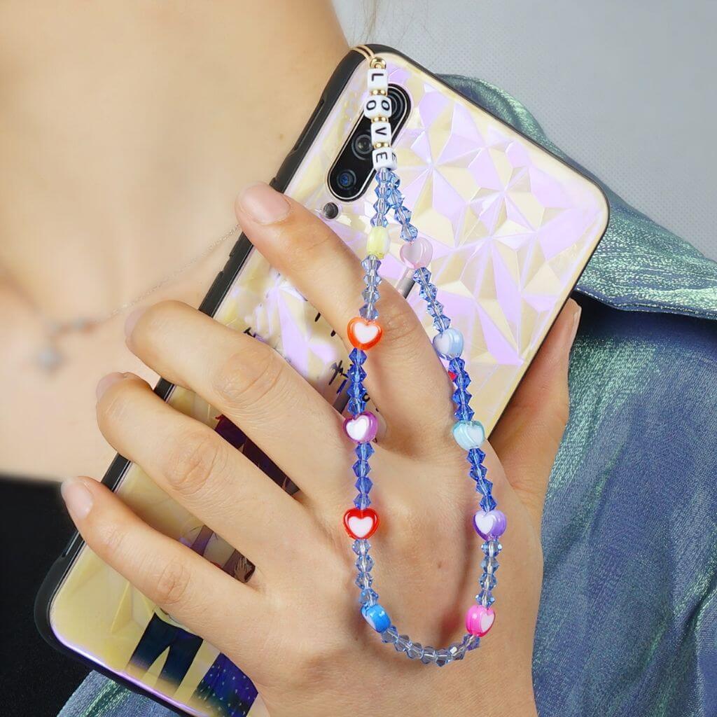 Beaded Heart Phone Strap