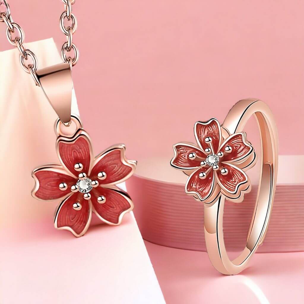 Cherry Blossom Anxiety Jewellery Set - Gold Plated 925 Silver - Image 2