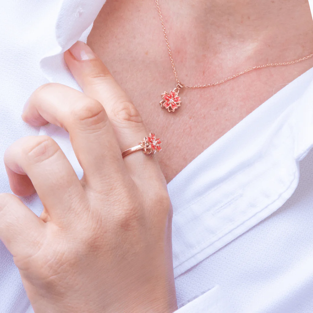 Cherry Blossom Anxiety Jewellery Set - Gold Plated 925 Silver - Image 3