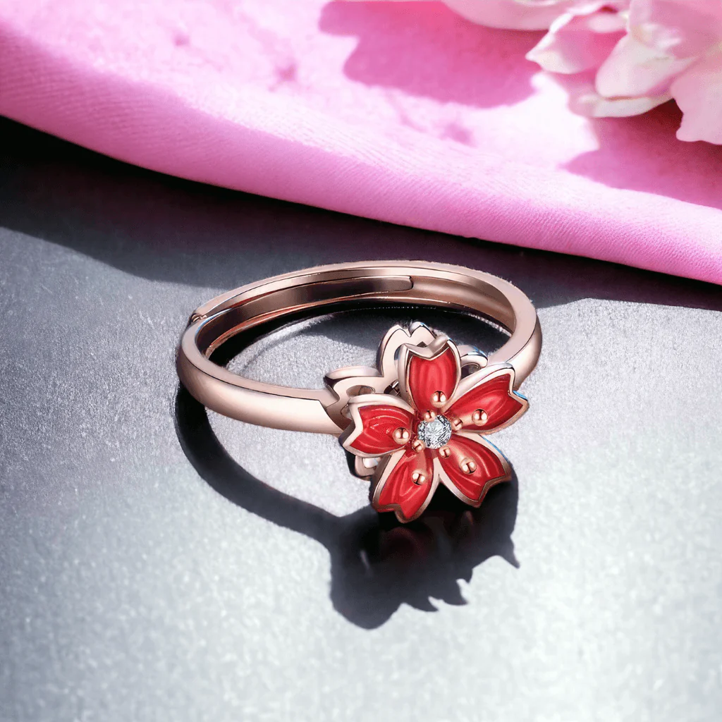 Cherry Blossom Spinner Ring 925 Silver Adjustable - Image 3