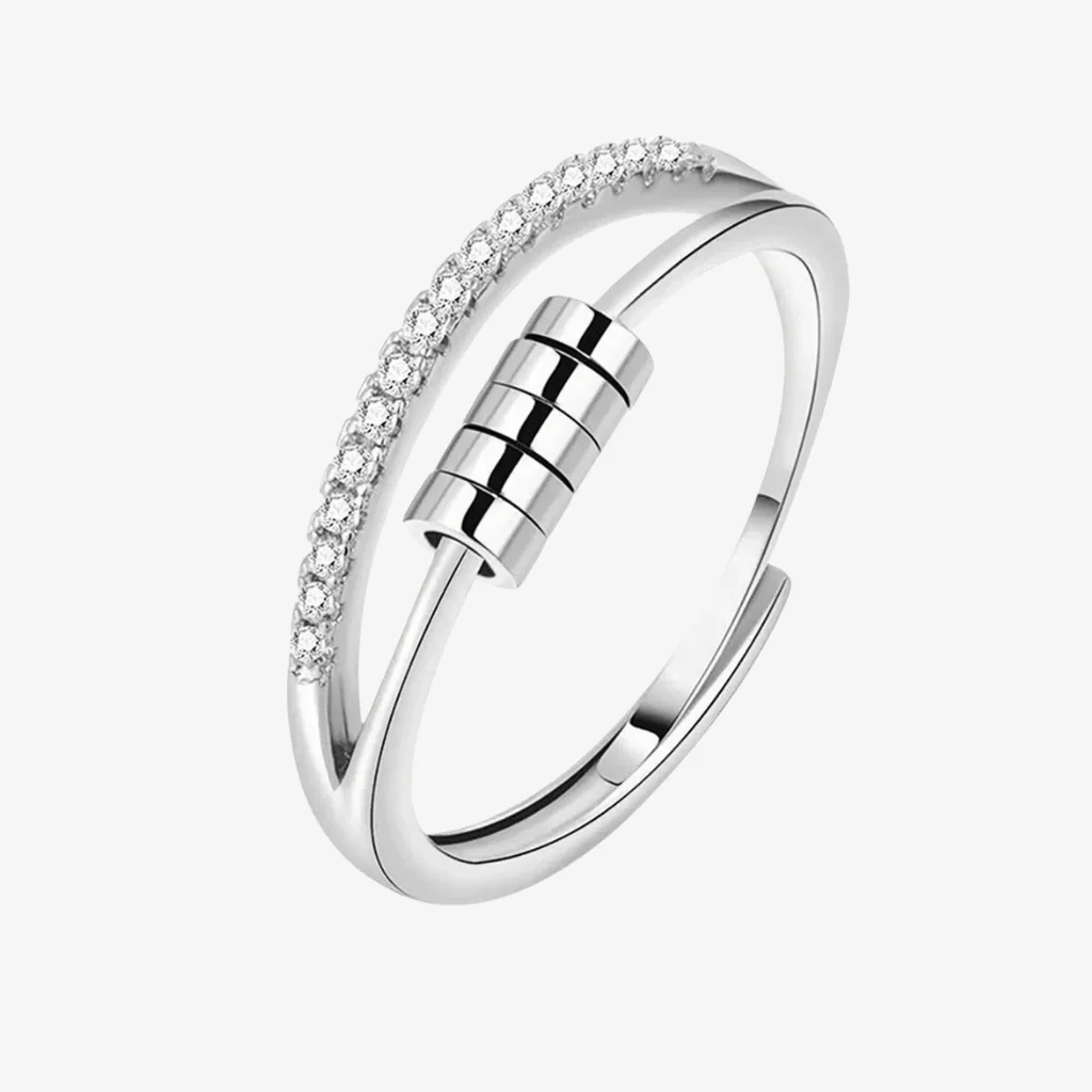 Cubic Zirconia Sliding Beads Worry Ring 925 Silver