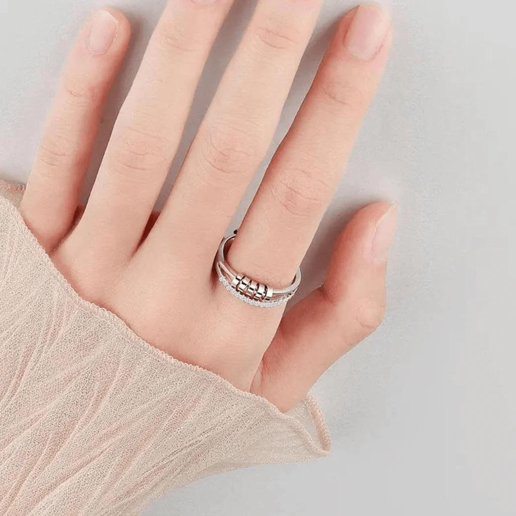 Cubic Zirconia Sliding Beads Worry Ring 925 Silver - Image 3