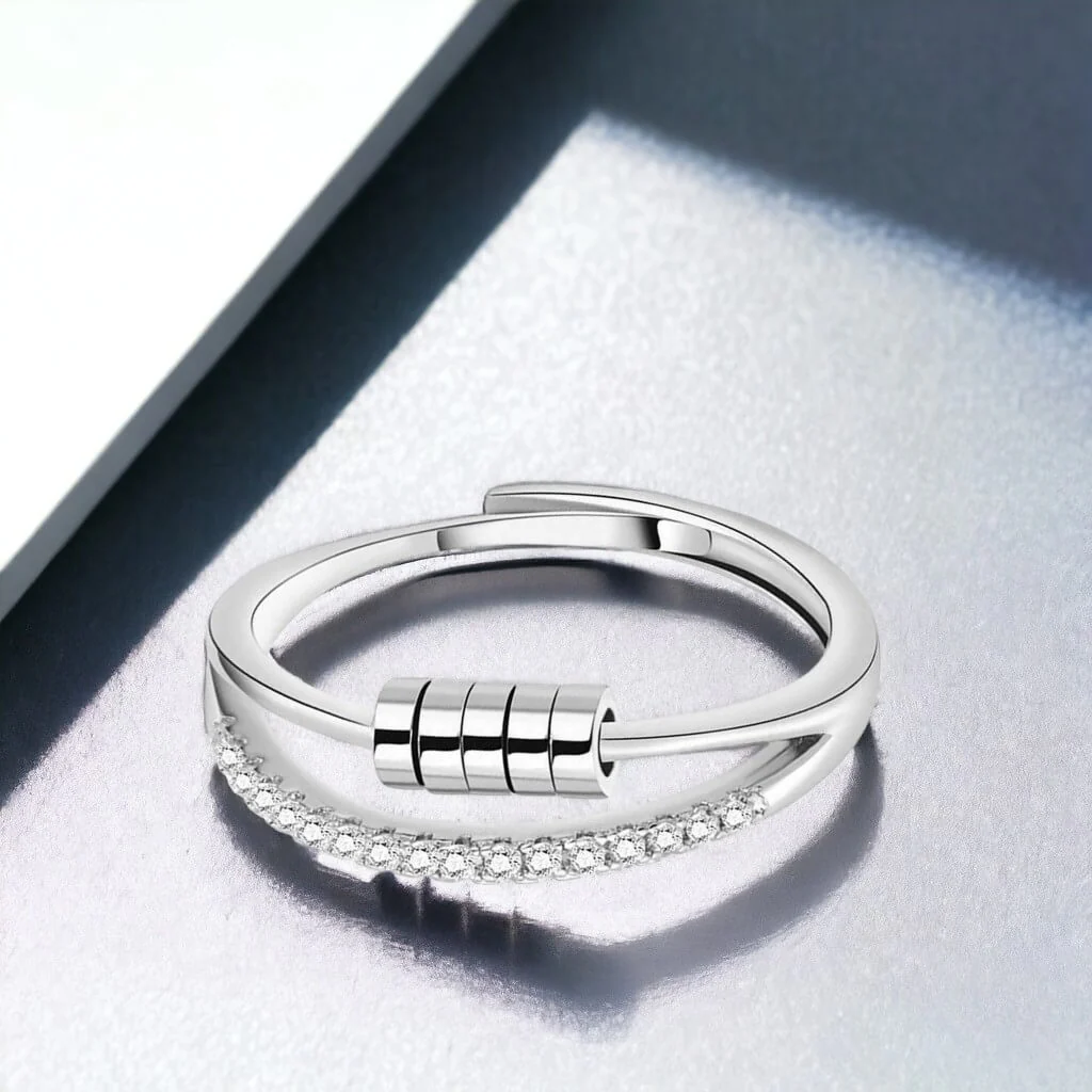 Cubic Zirconia Sliding Beads Worry Ring 925 Silver - Image 4