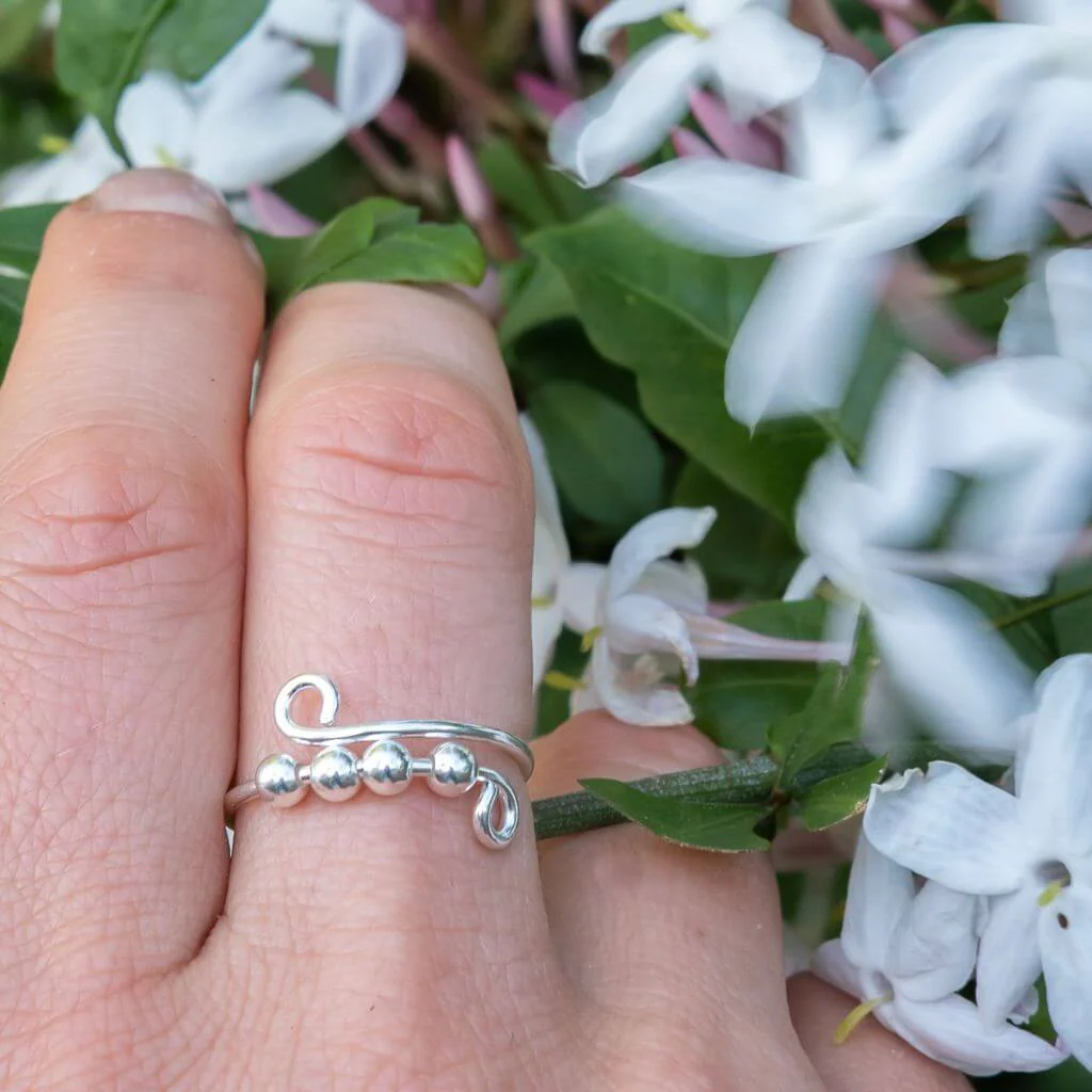 Fidgeting Ring with Beads 925 Silver Adjustable - Image 2