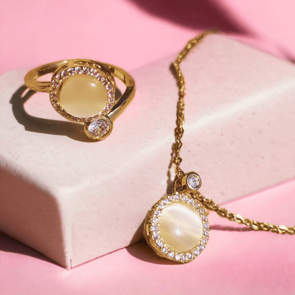 Opal Fidget Jewellery Set - Gold Plated 925 Silver - Image 2