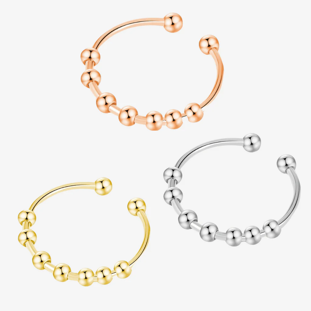 Adjustable Rings with Beads - Stainless Steel