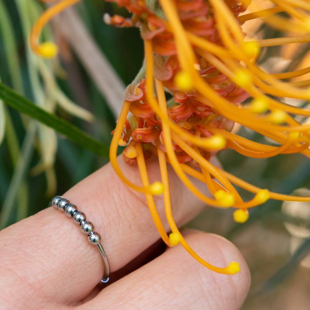 Adjustable Rings with Beads - Stainless Steel - Image 3