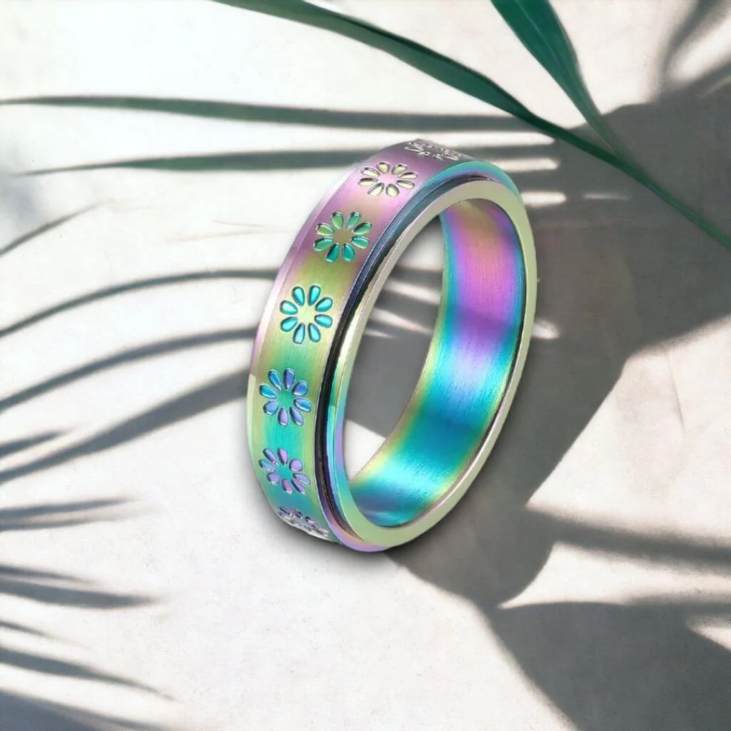 Stainless Steel Flower Spin Ring - Image 10