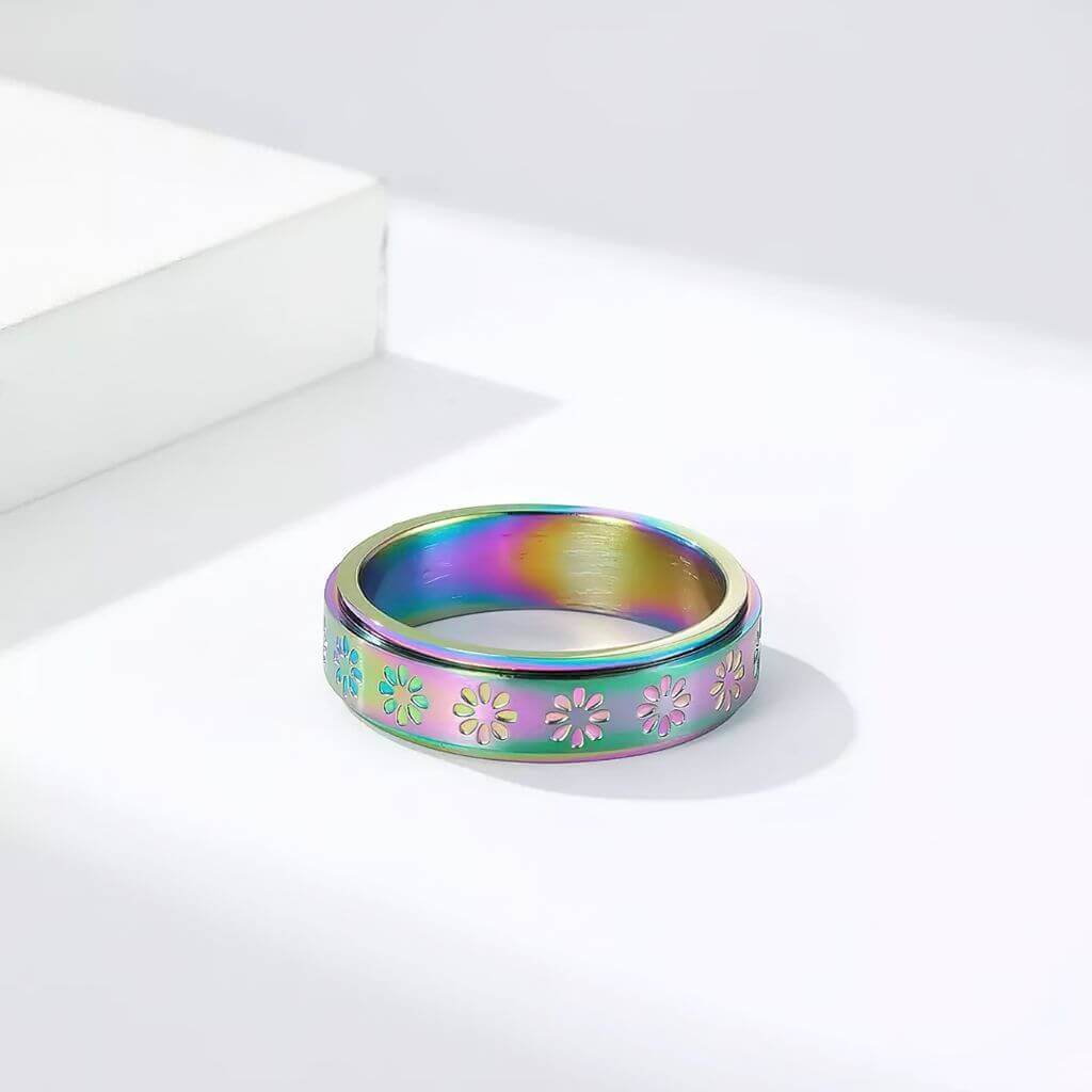 Stainless Steel Flower Spin Ring - Image 8