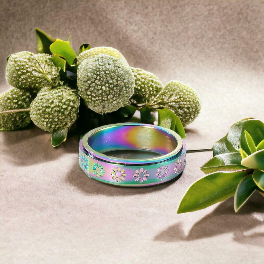Stainless Steel Flower Spin Ring - Image 9