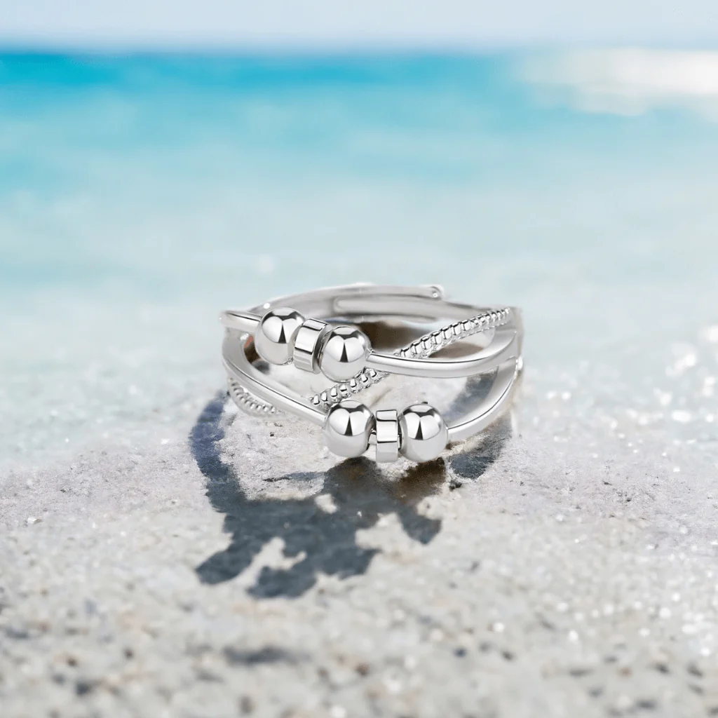 Triple Band Cross Over Fidget Ring Sterling Silver - Image 2